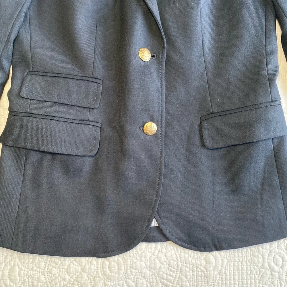 J. CREW Women’s Black Schoolboy Gold tone Buttons Wool Blazer Size 2